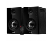 SVEN SPS-721 Black,  2.0 / 2x25W RMS, Bluetooth v. 2.1 +EDR, USB flash, SD card, remote control, Headphone input, glossy black front panels, wooden.